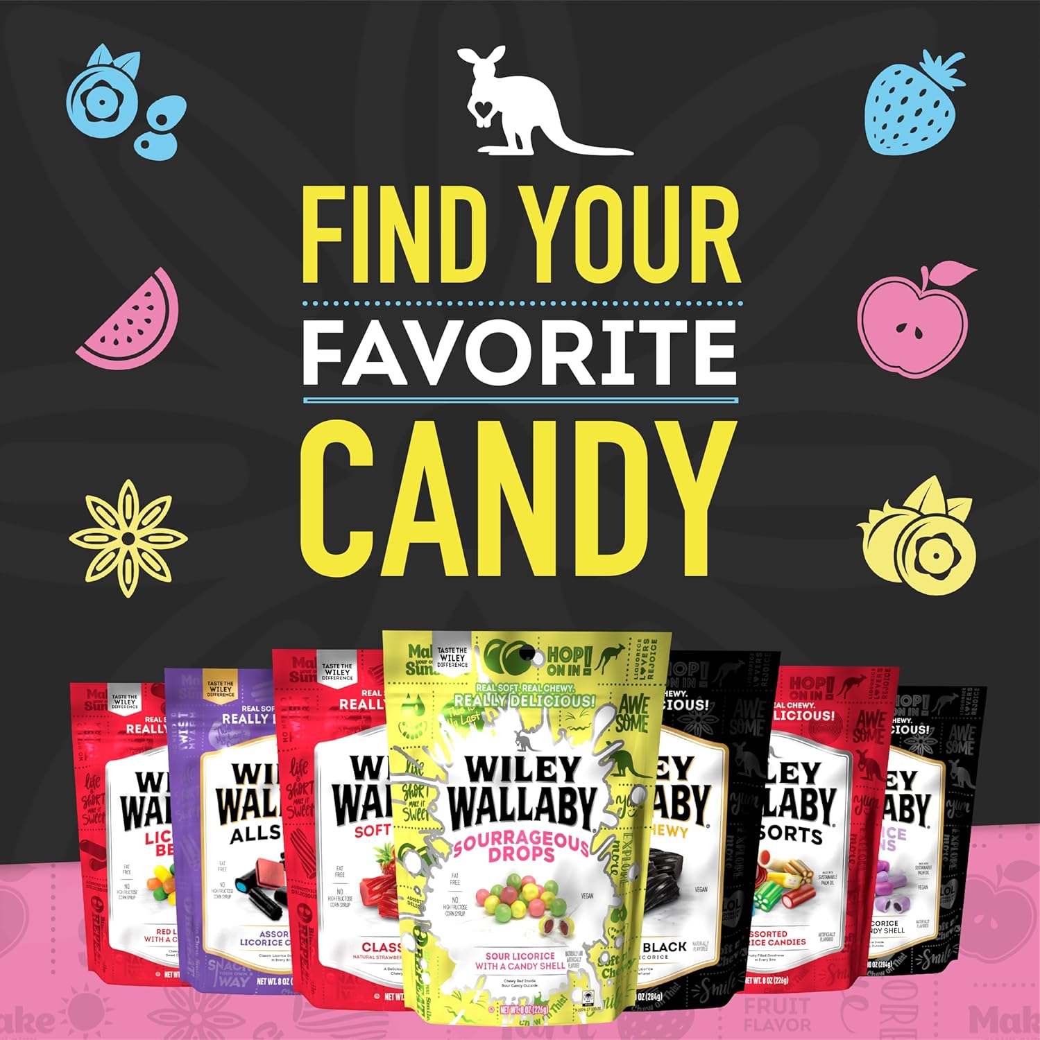 Wiley Wallaby Soft Chewy Licorice Variety – Grab and Go Picnic Candy and Beach Day Snack for the Whole Family