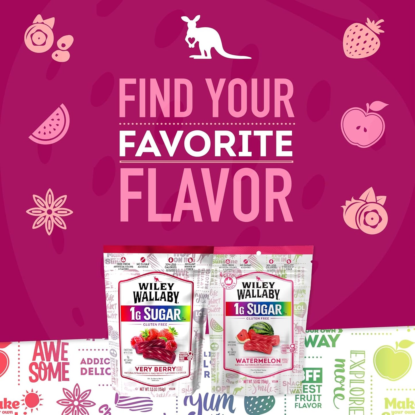 Wiley Wallaby Very Berry Licorice – Portable Low Sugar Camp Snack for Backcountry Trips
