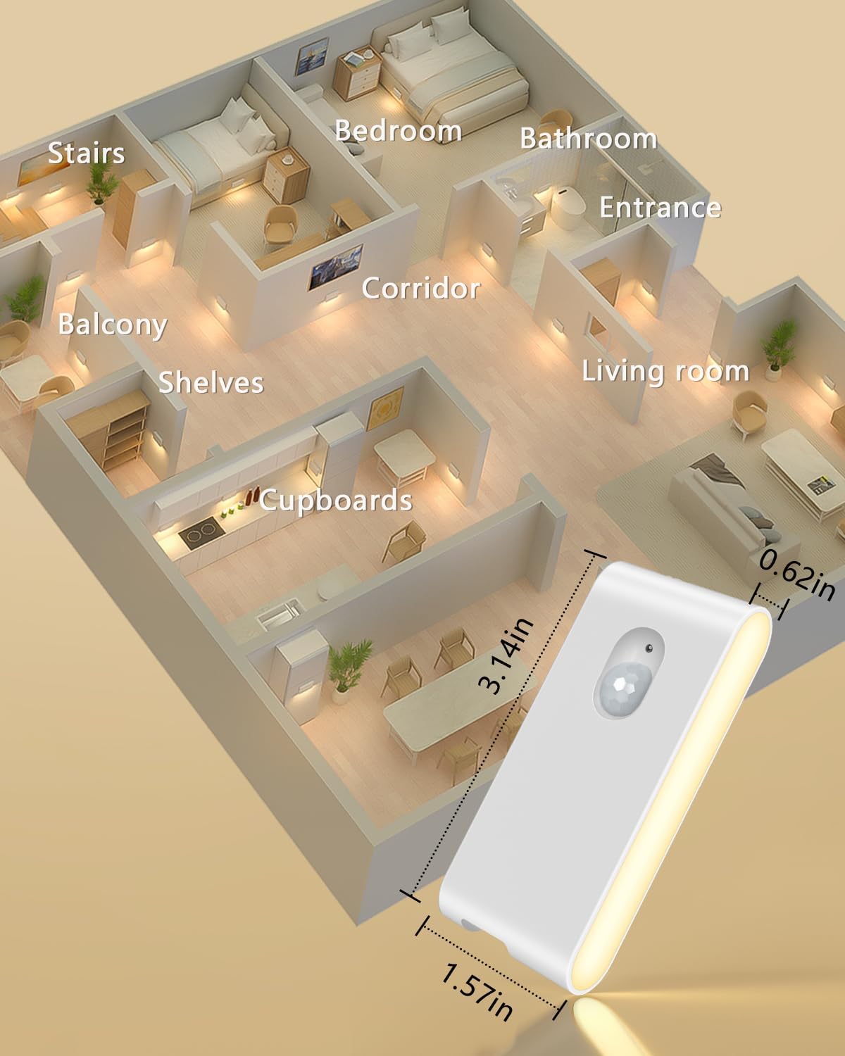 WILLED Motion Sensor Night Light – Cordless Baby Night Light for Nursery Hallway and Bathroom