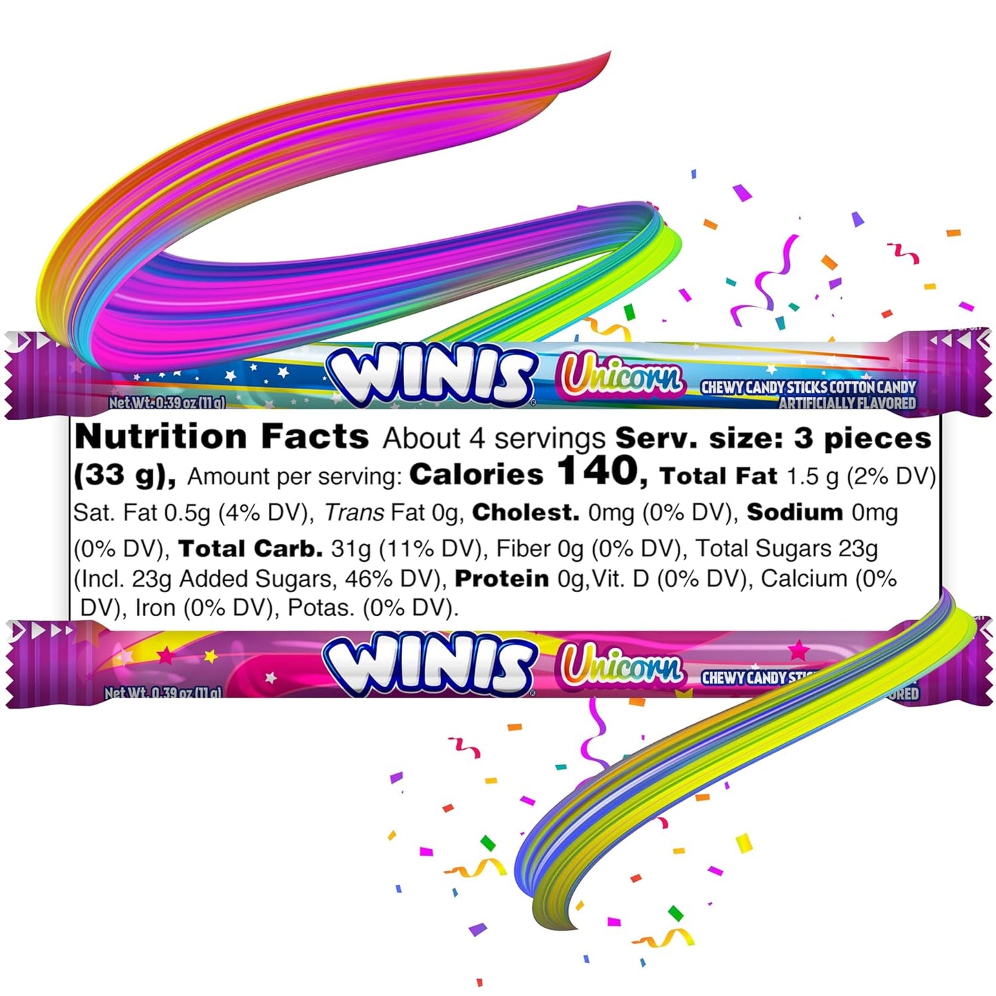 Winis Unicorn Soft Chewy Cotton Candy Taffy Sticks – Cleaner-Label Allergy-Friendly Treat Free of Peanuts, Tree Nuts, and High-Fructose Corn Syrup | 4.3 Oz Sharing Pouch