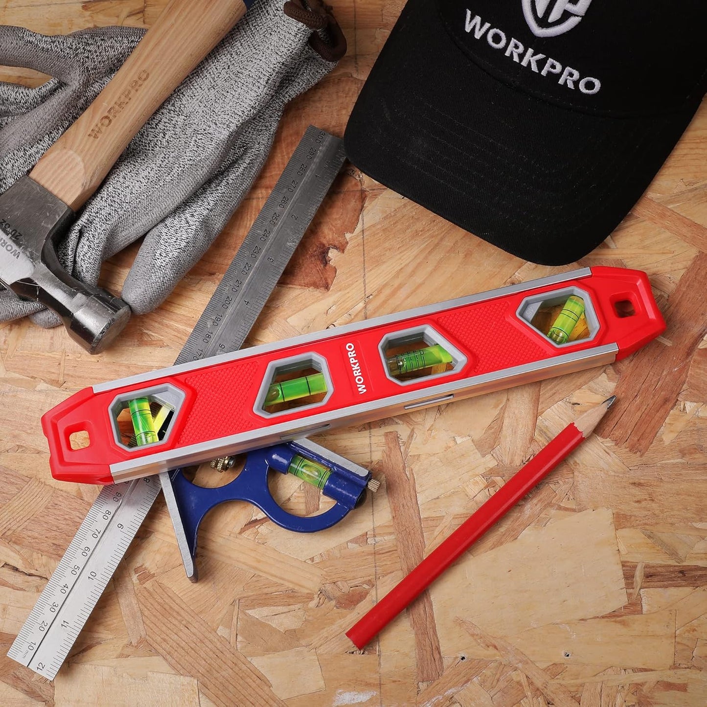WORKPRO Compact 12 Inch Magnetic Level - Minimalist Leveler with a Single Tapered Body and Four Clean Vials