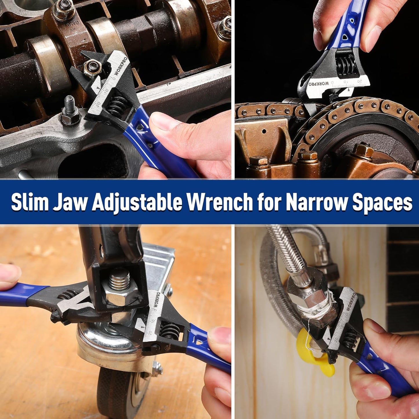 WORKPRO Slim Jaw Adjustable Wrench – One Compact Wrench Replaces Multiple Sizes in a Clean Toolkit