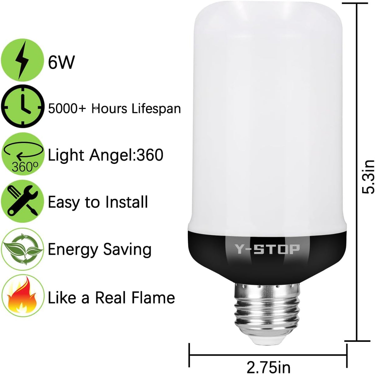 Y-STOP Flame Effect Light Bulb – Flickering Amber Glow for Living Room Aesthetic and Cozy Bedroom Decor, 2 Pack