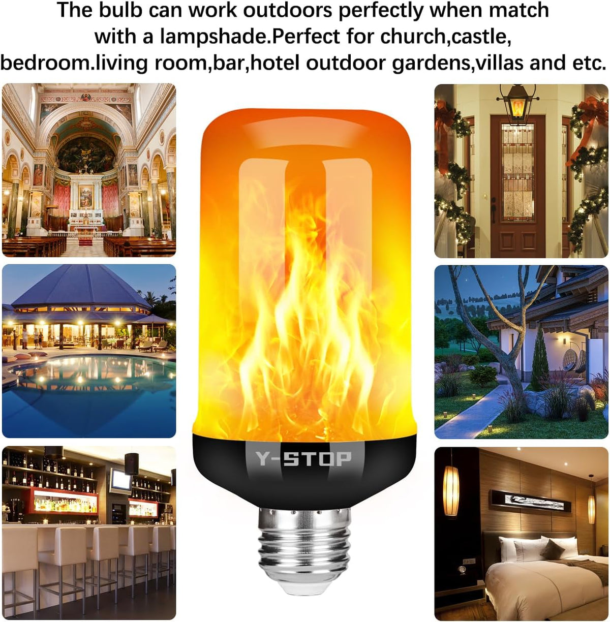 Y-STOP Flame Effect Light Bulb – Flickering Amber Glow for Living Room Aesthetic and Cozy Bedroom Decor, 2 Pack