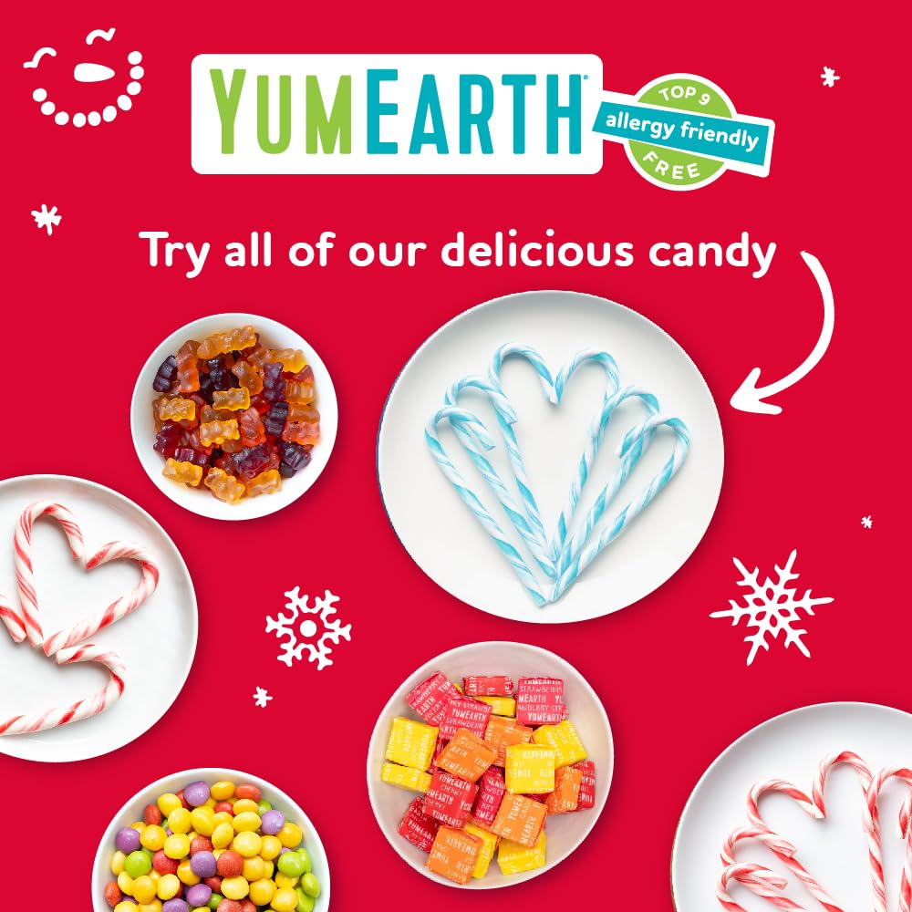 YumEarth Organic Candy Cane Lollipops - Worry Free Christmas Candy for Mixed Diet Family, Top 9 Allergen Free Lollipops, 30 Individually Wrapped