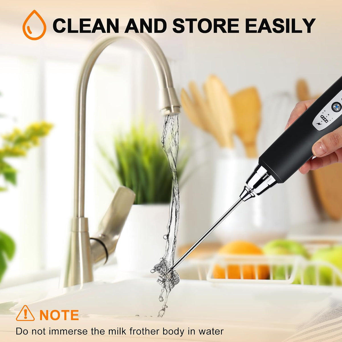 YUSWKO Rechargeable Milk Frother Wand – Stylish Countertop Decor in 24+ Colors, USB Whisk Matching Modern Kitchen Aesthetic