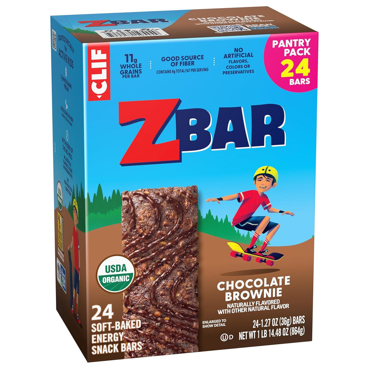 Zbar Chocolate Brownie Granola Bars — Steady-Energy Snack for Active Wellness Lifestyles, 11g Whole Grains 24 Pack