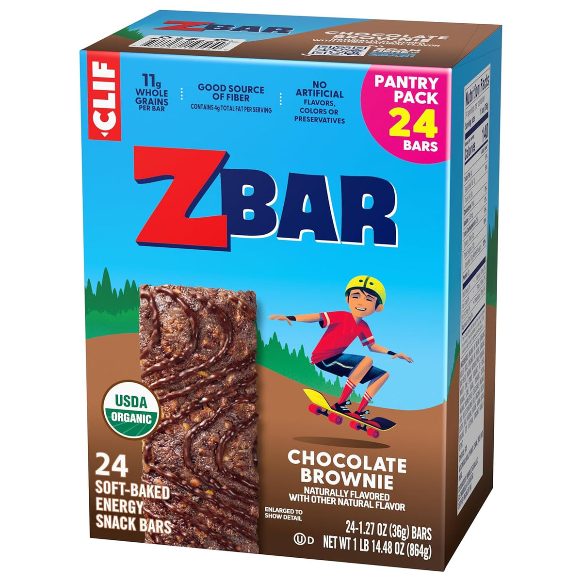 Zbar Chocolate Brownie Granola Bars — Steady-Energy Snack for Active Wellness Lifestyles, 11g Whole Grains 24 Pack