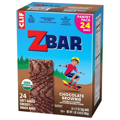 Zbar Chocolate Brownie Granola Bars — Steady-Energy Snack for Active Wellness Lifestyles, 11g Whole Grains 24 Pack