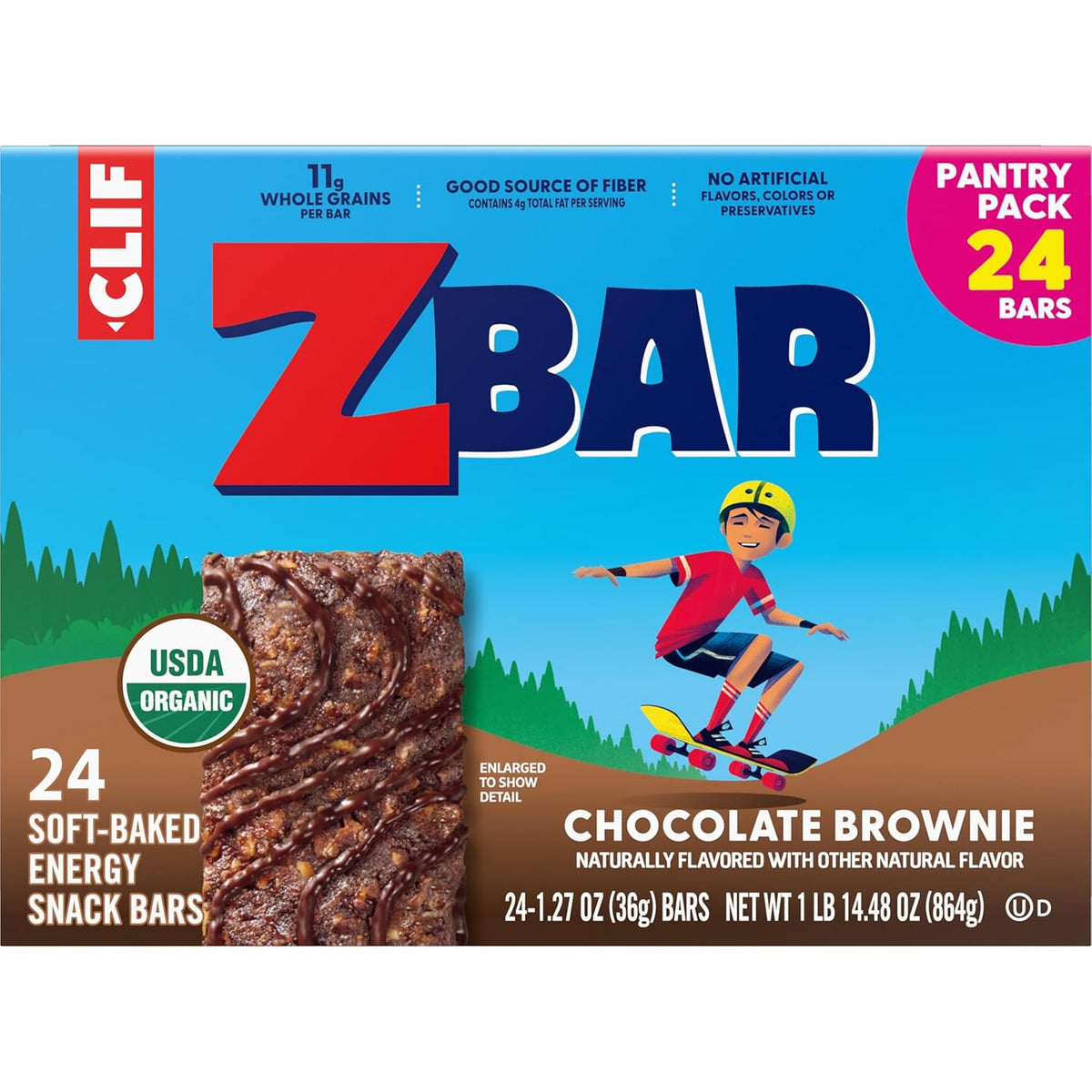 Zbar Chocolate Brownie Granola Bars — Steady-Energy Snack for Active Wellness Lifestyles, 11g Whole Grains 24 Pack