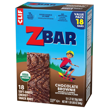 Zbar Chocolate Brownie Soft-Baked Snack Bars – Guilt-Free Lunchbox Treat Made with Clean Label Ingredients, 18 Pack