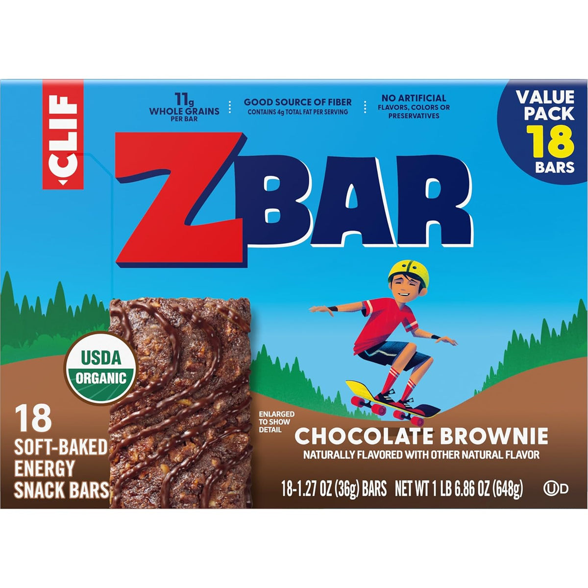 Zbar Chocolate Brownie Soft-Baked Snack Bars – Guilt-Free Lunchbox Treat Made with Clean Label Ingredients, 18 Pack