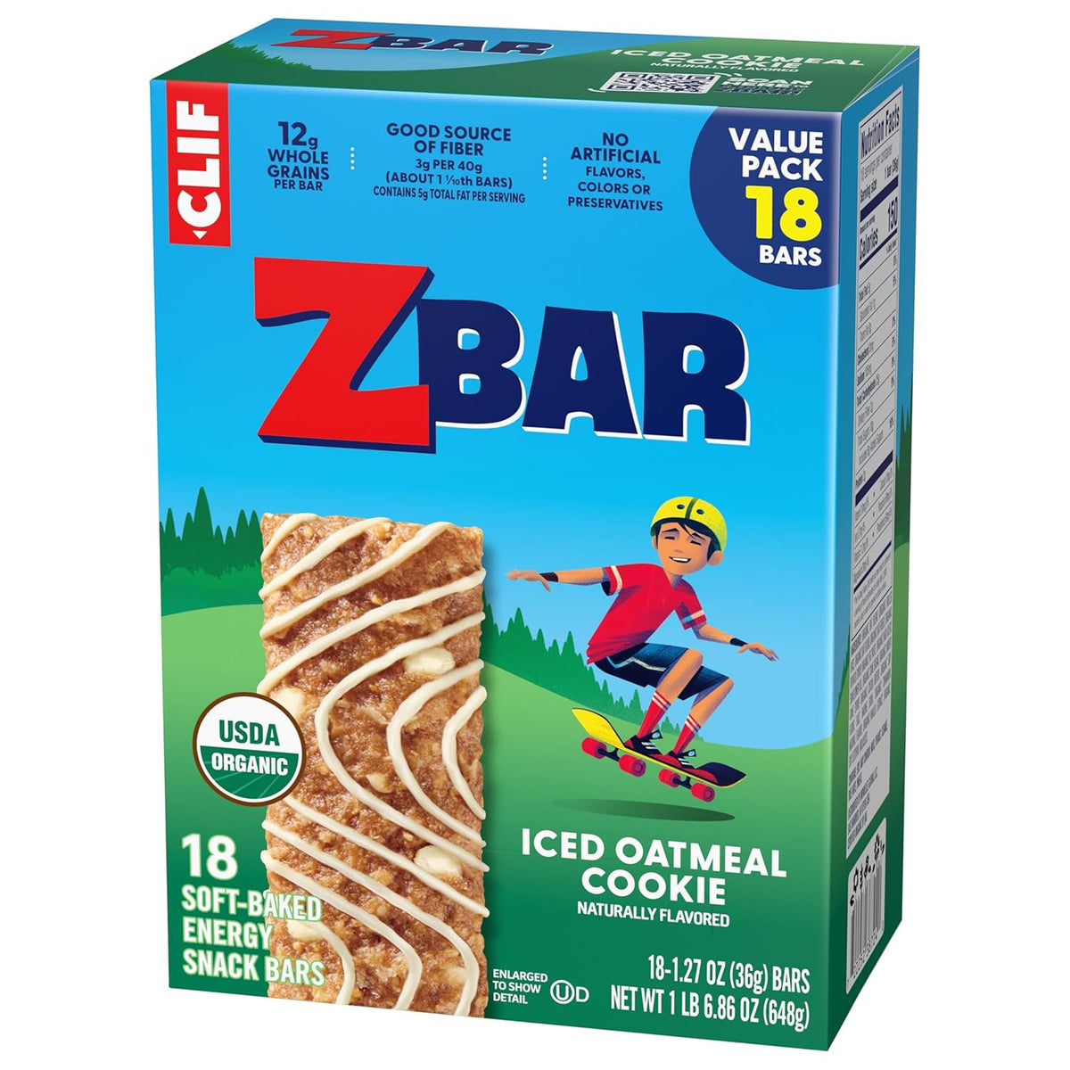 Zbar Iced Oatmeal Cookie – Organic Snack Bars That Align with Clean-Eating Family Values, 12g Whole Grains Per Bar (18 Pack)