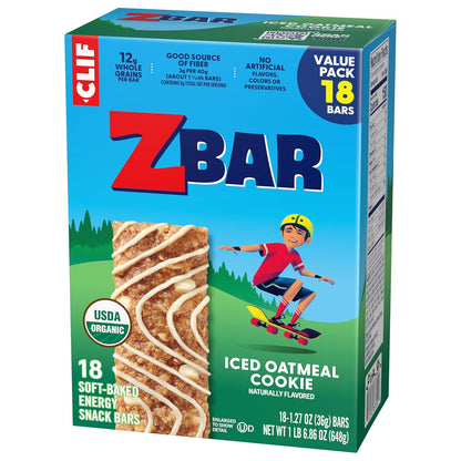 Zbar Iced Oatmeal Cookie – Organic Snack Bars That Align with Clean-Eating Family Values, 12g Whole Grains Per Bar (18 Pack)