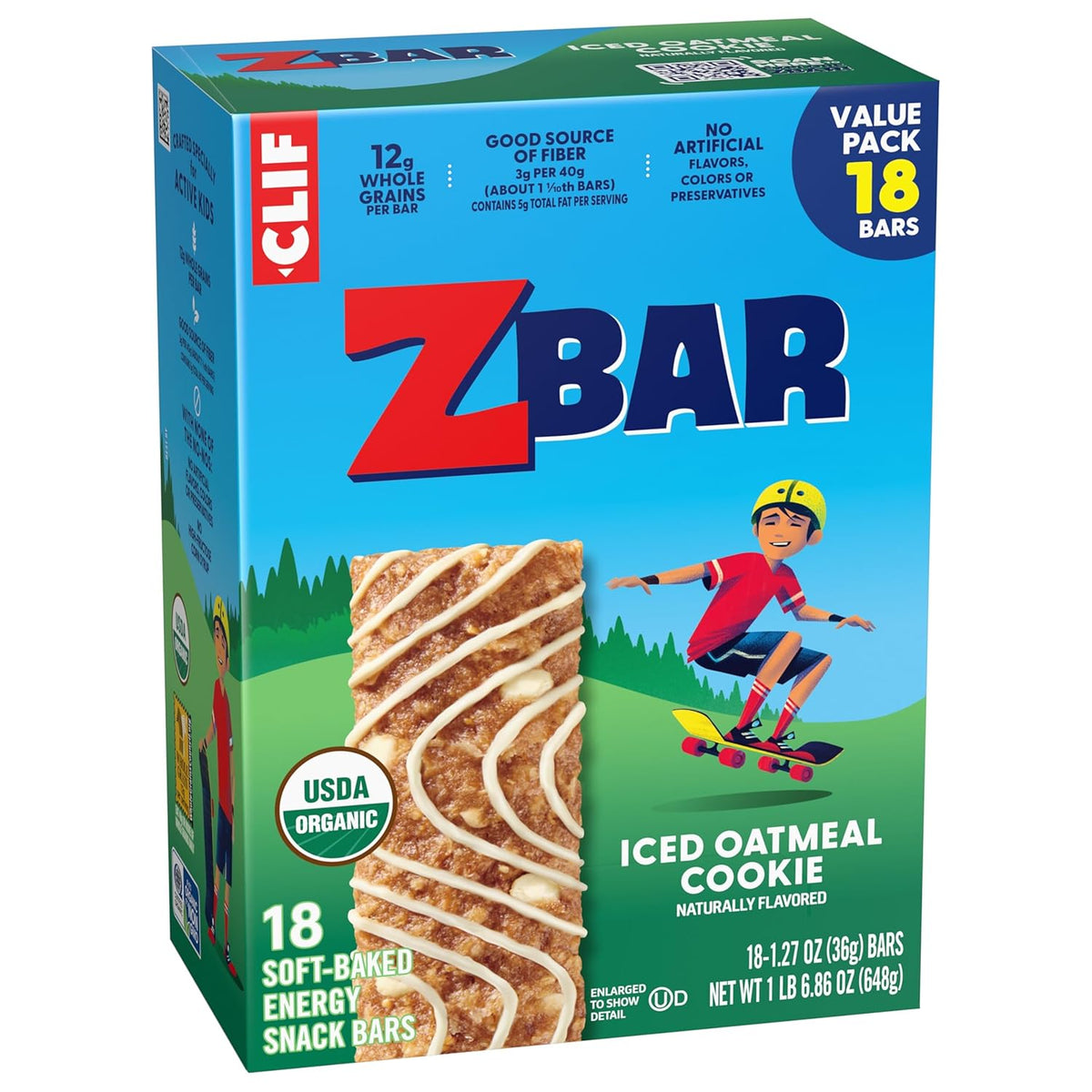 Zbar Iced Oatmeal Cookie – Organic Snack Bars That Align with Clean-Eating Family Values, 12g Whole Grains Per Bar (18 Pack)