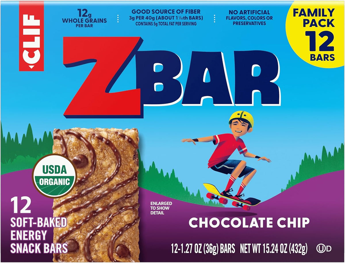 Zbar Soft-Baked Chocolate Chip Snack Bars for Family Holiday Gifting, Party Favor Bags, and Long-Distance Grandkid Mailers – 12 Pack