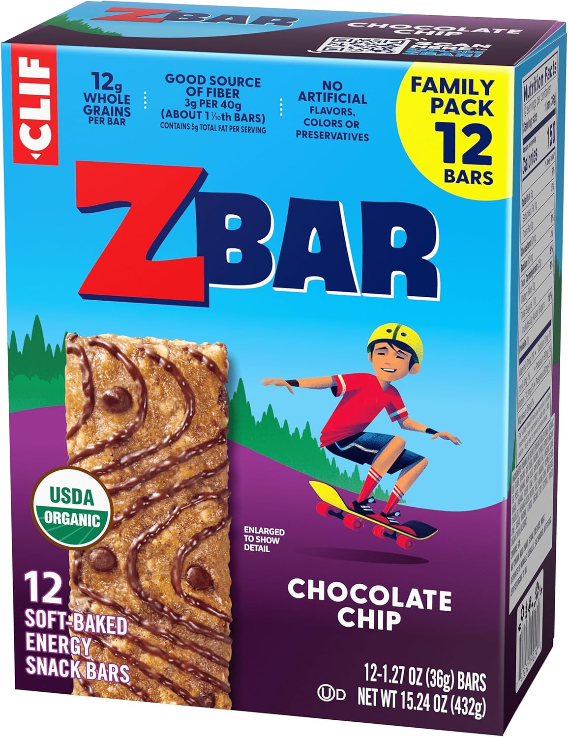 Zbar Soft-Baked Chocolate Chip Snack Bars for Family Holiday Gifting, Party Favor Bags, and Long-Distance Grandkid Mailers – 12 Pack