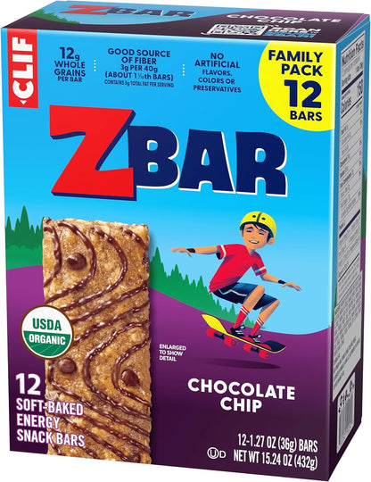 Zbar Soft-Baked Chocolate Chip Snack Bars for Family Holiday Gifting, Party Favor Bags, and Long-Distance Grandkid Mailers – 12 Pack