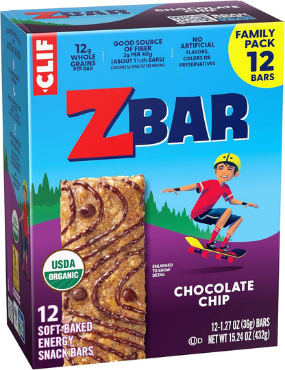 Zbar Soft-Baked Chocolate Chip Snack Bars for Family Holiday Gifting, Party Favor Bags, and Long-Distance Grandkid Mailers – 12 Pack