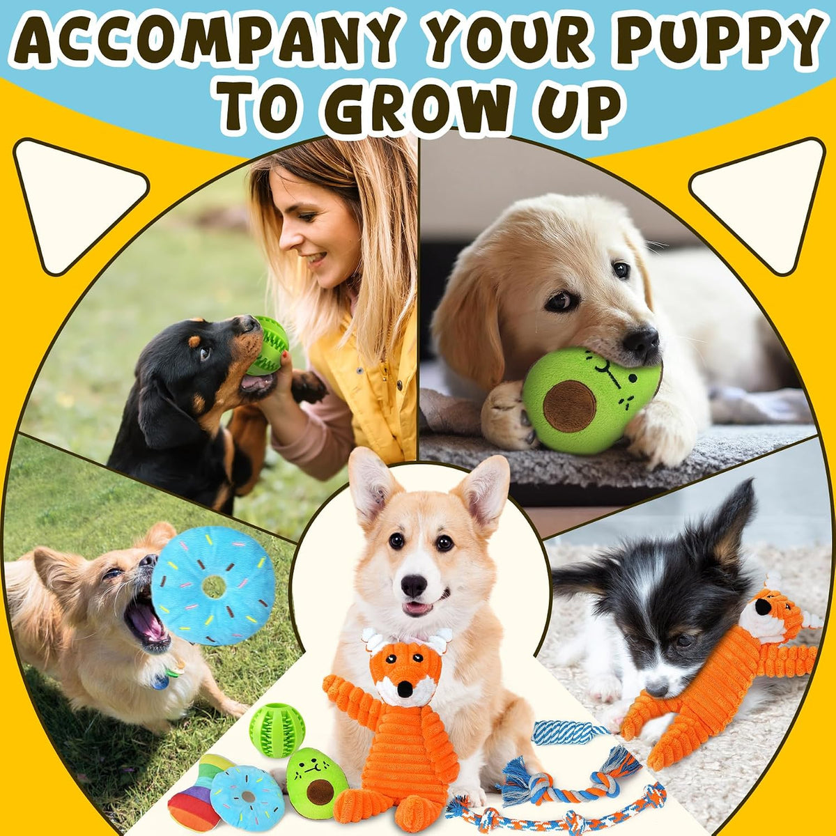 Zeaxuie Enrichment Puppy Play Set – Mental Stimulation Treat Dispensing Ball Plus Plush Companions for Calm Focused Play