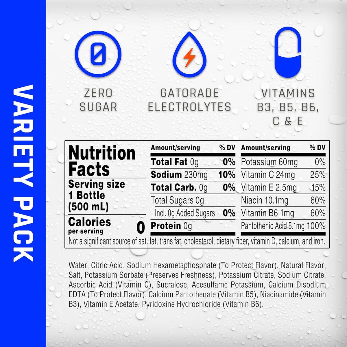 zero calories and zero sugar formulation