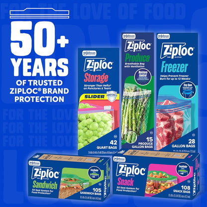 Ziploc Quart Freezer Bags Stand-Up Bottom – Clean, Clutter-Free Pantry Storage for Minimalist Kitchens, 100 Count