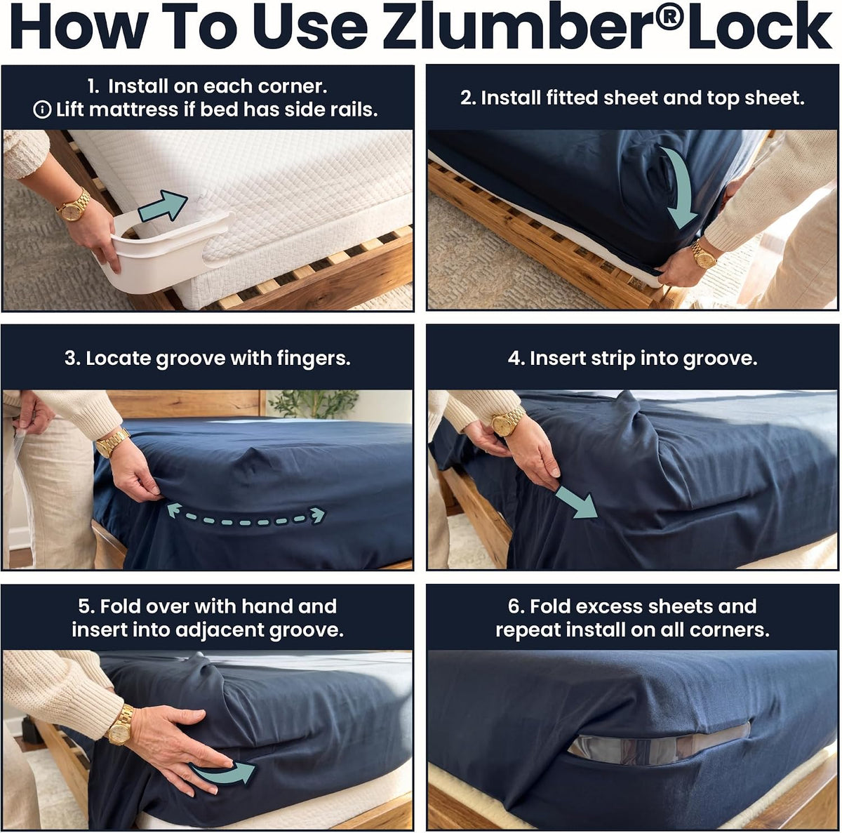 ZlumberLock Corner Sheet Keepers – Cozy Guest Bedroom Essentials, Low-Profile Design Keeps Linens Smooth and Uncluttered