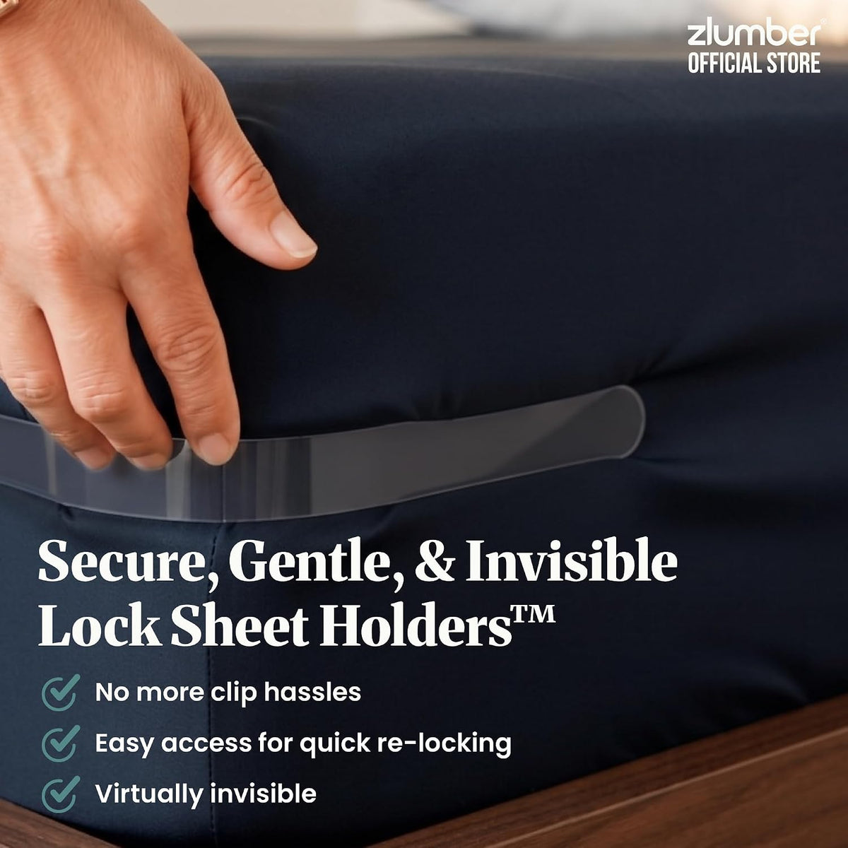 ZlumberLock Corner Sheet Keepers – Cozy Guest Bedroom Essentials, Low-Profile Design Keeps Linens Smooth and Uncluttered