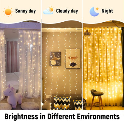 ZSJWL LED Curtain String Lights, 9.8 × 9.8 Ft 8 Modes Auto Timer Child-Safe Twinkle Lights for Girls Bedroom and Nursery Accent Wall, Purple
